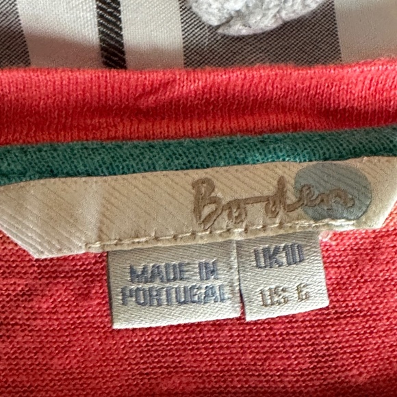 Women's Boden Striped Linen Top 3/4 Length Sleeves, Red Orange Size 6 - Picture 3 of 5